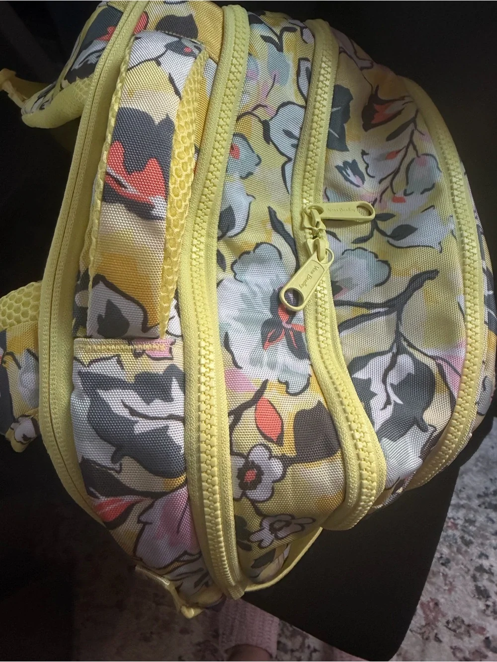 Vera Bradley Yellow Floral Backpack with Gray and Pink Accents